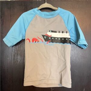 Hanna Andersson Blue Gray Nautical sea monster Graphic short sleeve rashguard 3T
